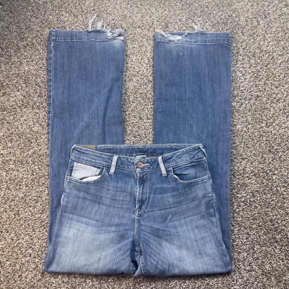 Ariat Trouser Wide Leg Jeans Women's 31XL Medium Wash Stretch Denim Frayed Hem - Picture 2 of 16